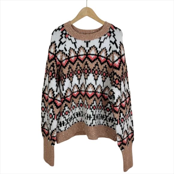 NWT Ann Taylor Fair Isle Metallic Jacquard Sweater Size XL - Picture 4 of 9